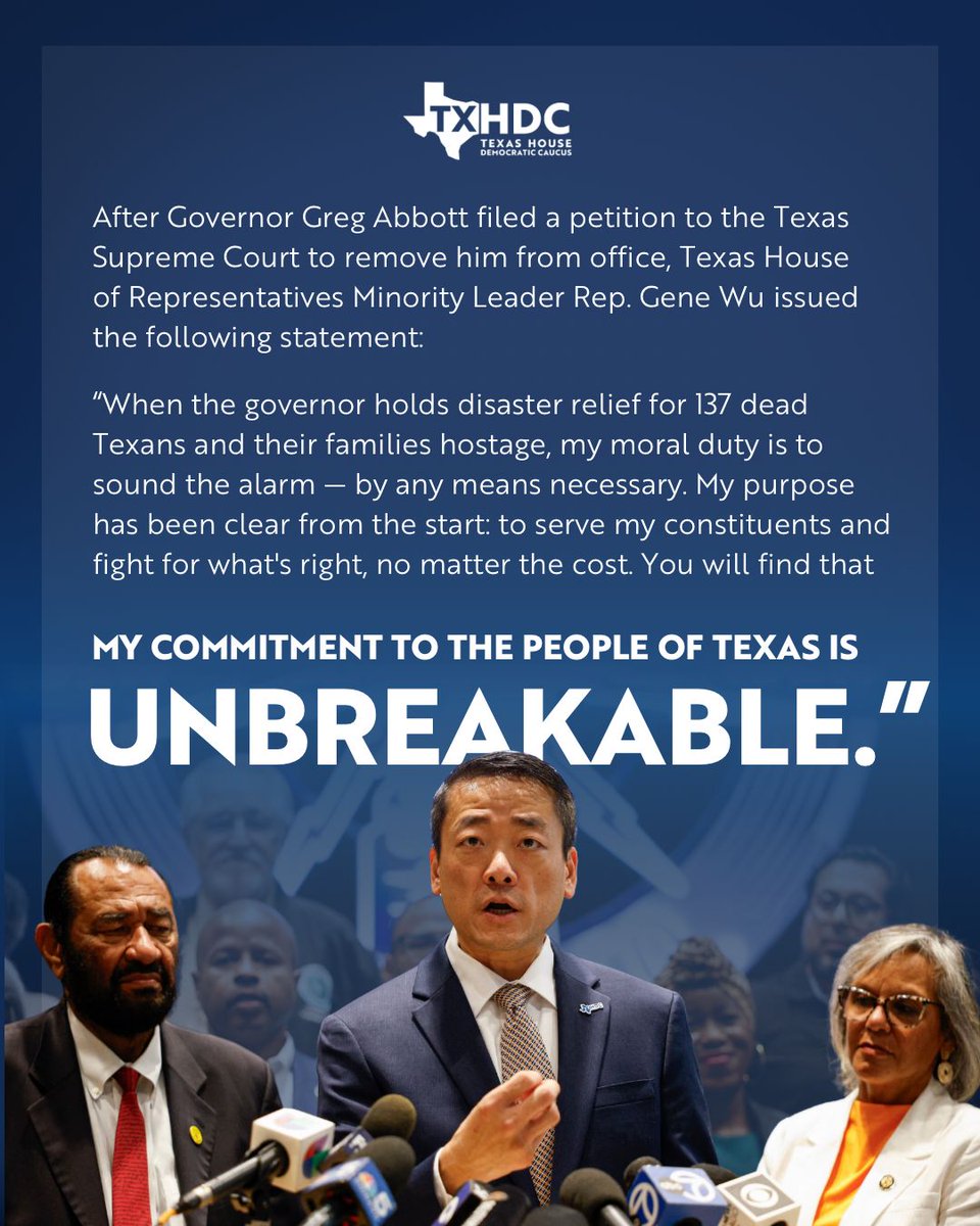 Texas House Democrats (@texashdc) on Twitter photo History will judge this moment. It will show a Governor who used the law as a weapon to silence his people, and it will show those of us who stood for a higher principle.
We took an oath to the constitution, not to a politician’s agenda.
#txlege History will judge this moment. It will show a Governor who used the law as a weapon to silence his people, and it will show those of us who stood for a higher principle.
We took an oath to the constitution, not to a politician’s agenda.
#txlege