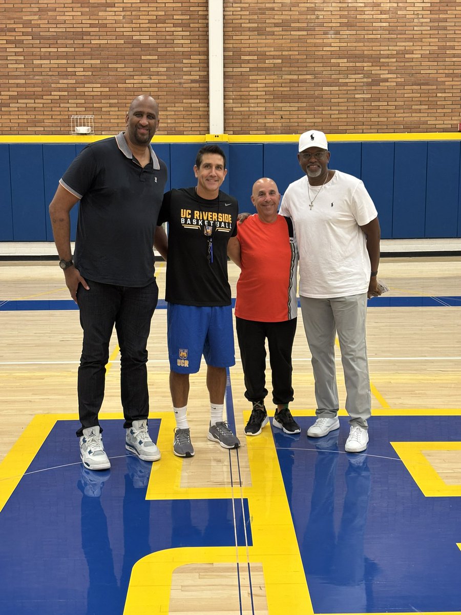 Great having NBA Champion Calvin Booth, Former Cal Poly &amp; Riverside City College Head Coach John Smith, and Gavel Group CEO and close friend Larry Zucker at practice today! #GoHighlanders