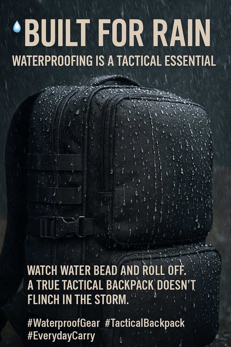 AKmaxcn's tweet image. 💧Built for Rain – Waterproofing Is a Tactical Essential
Watch water bead and roll off.
A true tactical backpack doesn’t flinch in the storm.
Stay dry, stay ready.
#WaterproofGear #TacticalBackpack #EverydayCarry