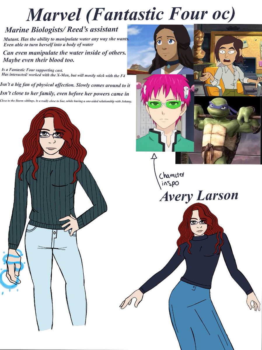 jaNEtd00dles's tweet photo. I made another one! (I really need to stop making an oc for something I donโt know much about)
Anyways this is Avery! My Marvel, but specifically, my Fantastic Four oc
#Ocxcanon #mutantoc #fantasticfouroc #xmenoc #johnnystormxoc https://t.co/LVRtUug9If