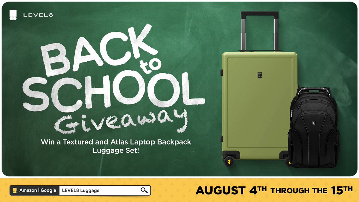🎒Headed back to school? Travel smart!

We're giving away TWO LEVEL8 Backpack + Luggage Sets (Textured Carry-On + Atlas Laptop Backpack)!

Gleam giveaway here gleam.io/LLCLg/level8-b…

#BackToSchool #Level8 #Giveaway