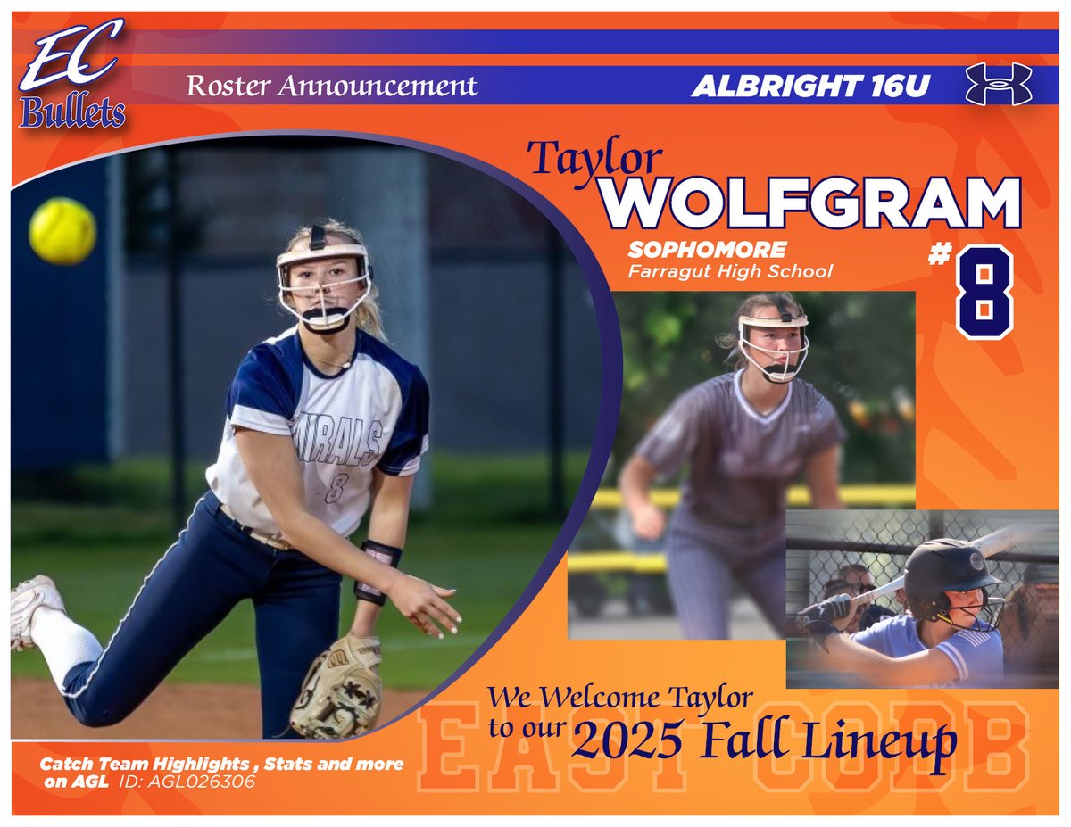 EC Bullets - Albright (@bulletsalbright) on Twitter photo 💥Player Announcement💥
<a href="/Taylor_wolfgram/">Taylor Wolfgram</a> | 3B / OF / P
Farragut HS(TN)
Taylor is a versatile athlete who brings solid defense across multiple positions. At the plate, she’s a consistent hitter who delivers in key moments.
Excited to have Taylor competing with us this season! 💥Player Announcement💥
<a href="/Taylor_wolfgram/">Taylor Wolfgram</a> | 3B / OF / P
Farragut HS(TN)
Taylor is a versatile athlete who brings solid defense across multiple positions. At the plate, she’s a consistent hitter who delivers in key moments.
Excited to have Taylor competing with us this season!