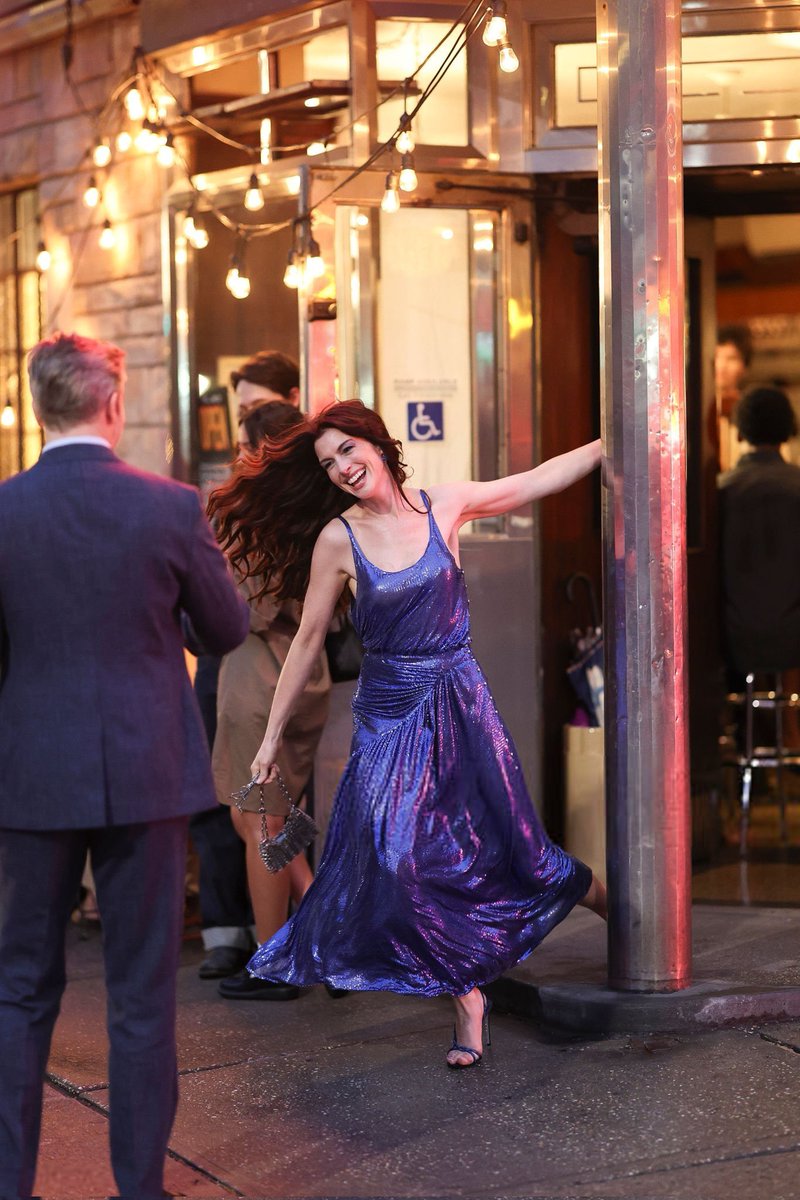 Anne Hathaway filming The Devil Wears Prada 2 in NYC.