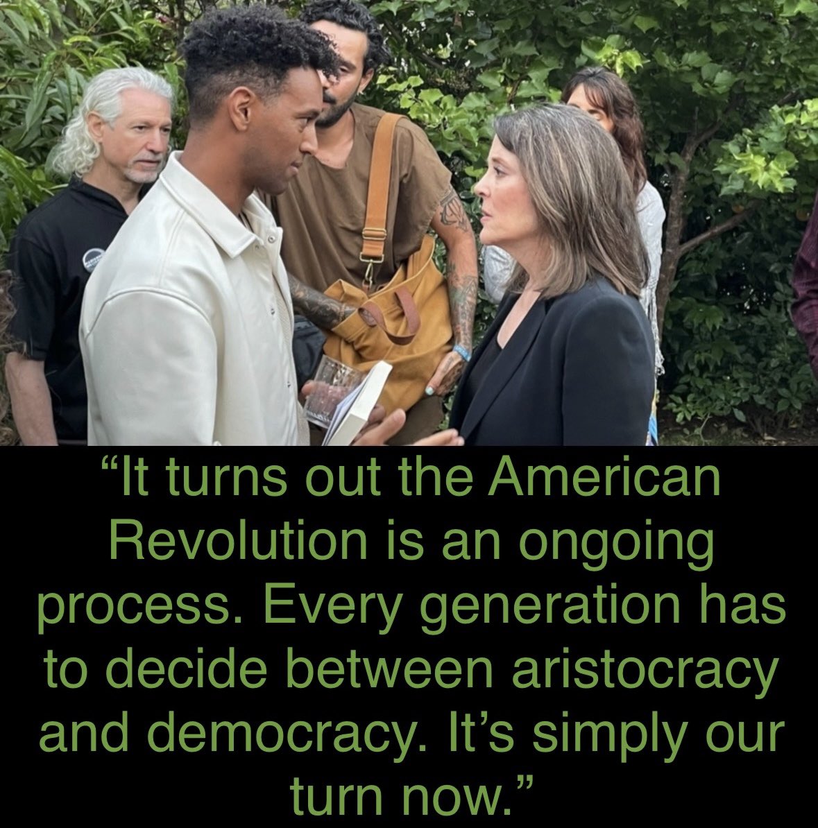Sandy Fisher (@sandyjfisher) on Twitter photo “These are revolutionary times. It’s either going to be a revolution of love and justice or a revolution of violence and pain.” <a href="/marwilliamson/">Marianne Williamson</a>
Marianne Williamson “These are revolutionary times. It’s either going to be a revolution of love and justice or a revolution of violence and pain.” <a href="/marwilliamson/">Marianne Williamson</a>
Marianne Williamson