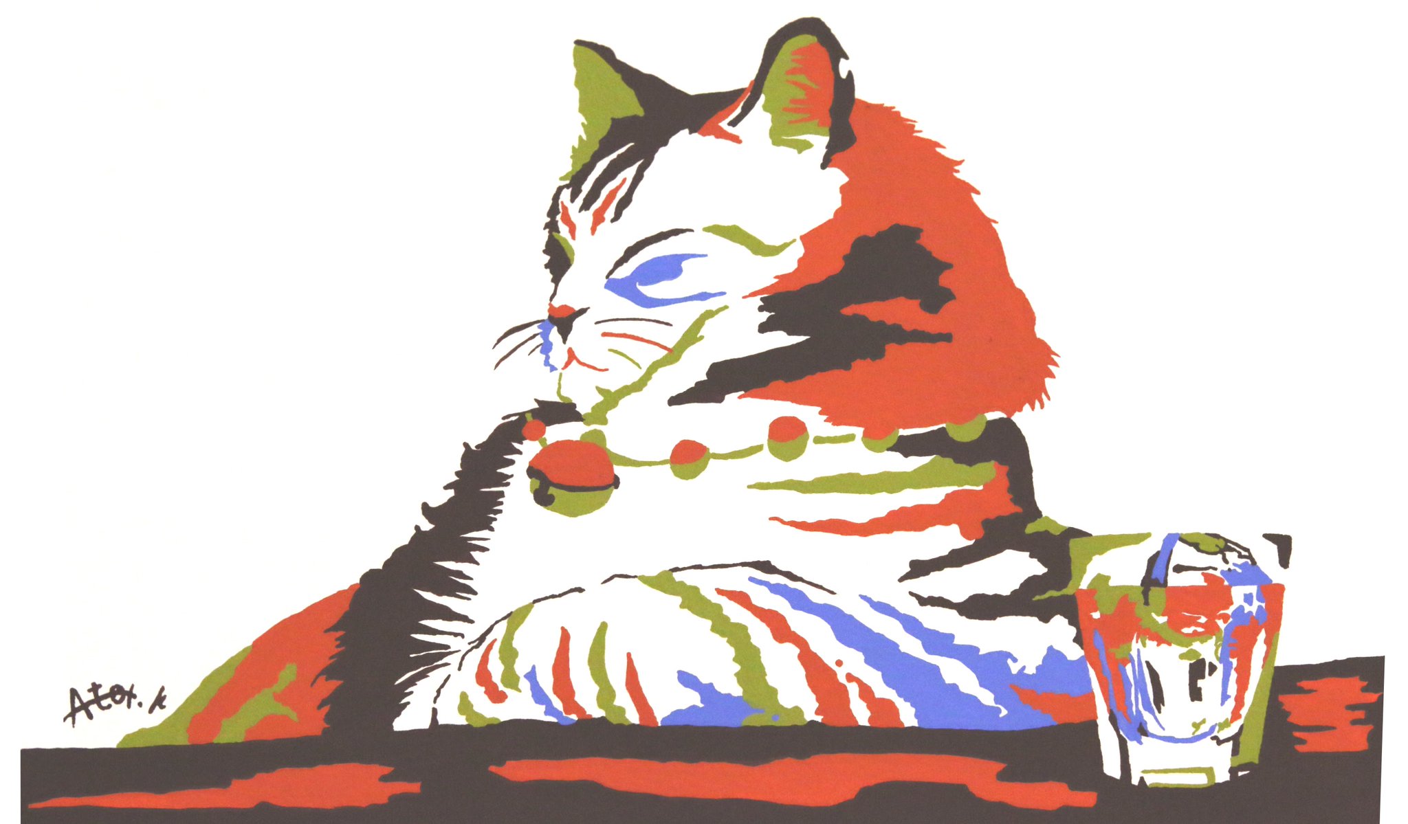 龍に導かれ　猫　絵　イラスト 原画「仲良しさくらねこのいる桜咲く丘」 F10号 #絵画 #ねこ