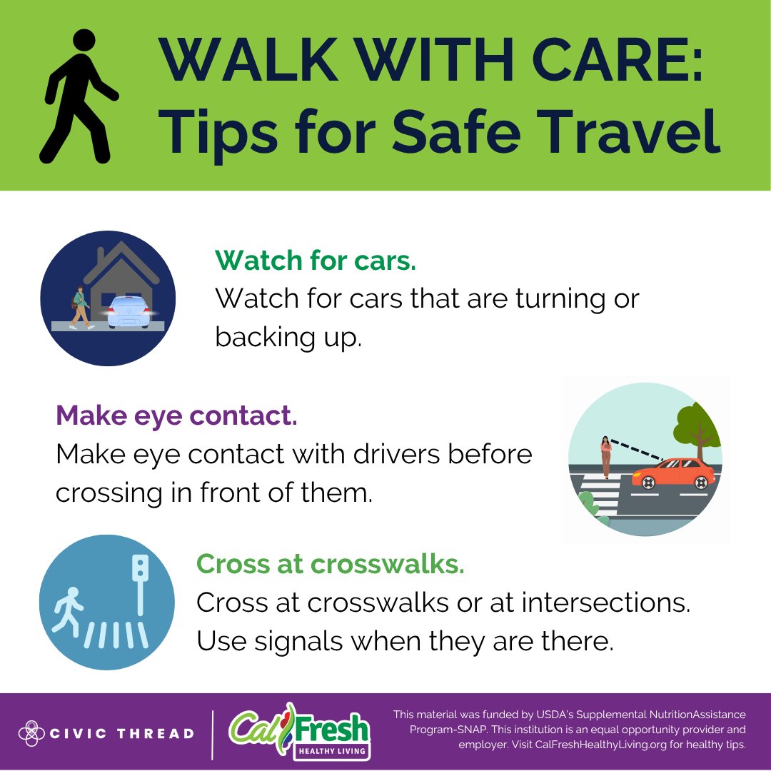 CivicThread's tweet image. It's Wellness Month! 🧘‍♀️🗓️ Here's a few walking safety tips to help you walk into wellness all month long!

¡Es el Mes del Bienestar! 🗓️ 🎉 ¡Aquí hay algunos consejos para caminar con precaución hacia el bienestar durante todo el mes!