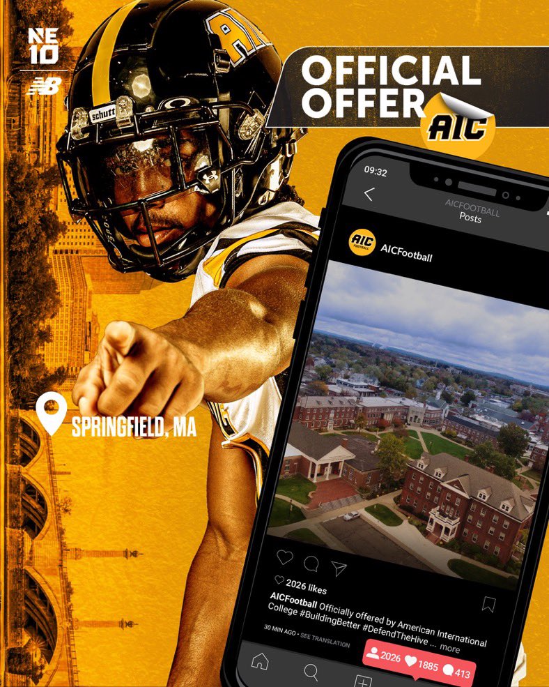 I'm very blessed to receive my 2nd Division II offer from <a href="/AICFootball/">AIC FB</a> . Thank you <a href="/CoachMikeBlock/">Michael Blochowski</a> for the opportunity!
<a href="/CoachChipka/">Dan Chipka</a> 
<a href="/jeff_papazian/">Coach Papazian</a> 
<a href="/NE6FB_Recruits/">NE-Recruits</a>