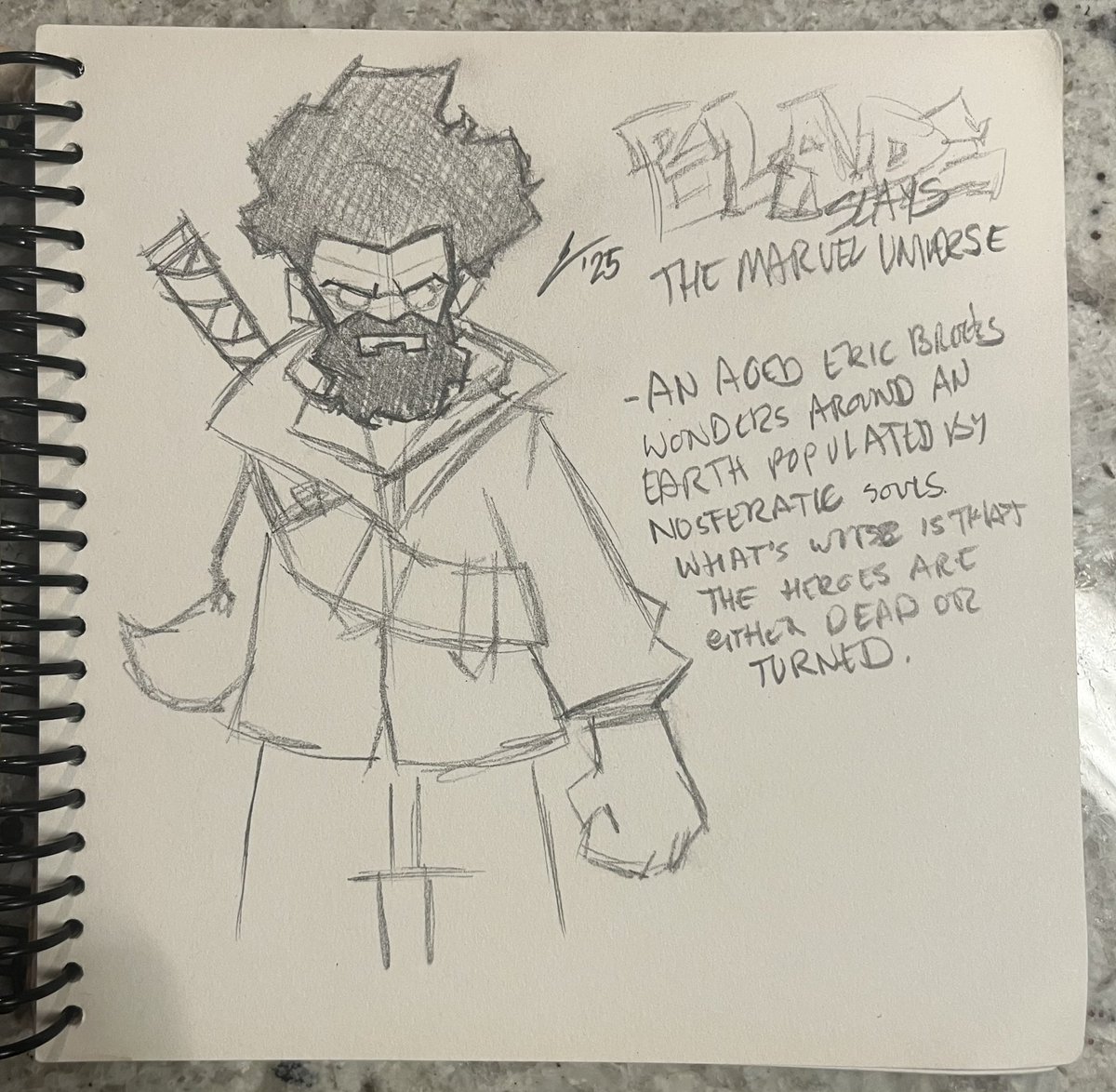 Had an idea involving #Blade, but my iPad was about to die; so I did the one thing I hadn’t done in forever… I cracked open a sketchbook.

#ericbrooks #Daywalker #MarvelComics #MarvelRivals #Vampire