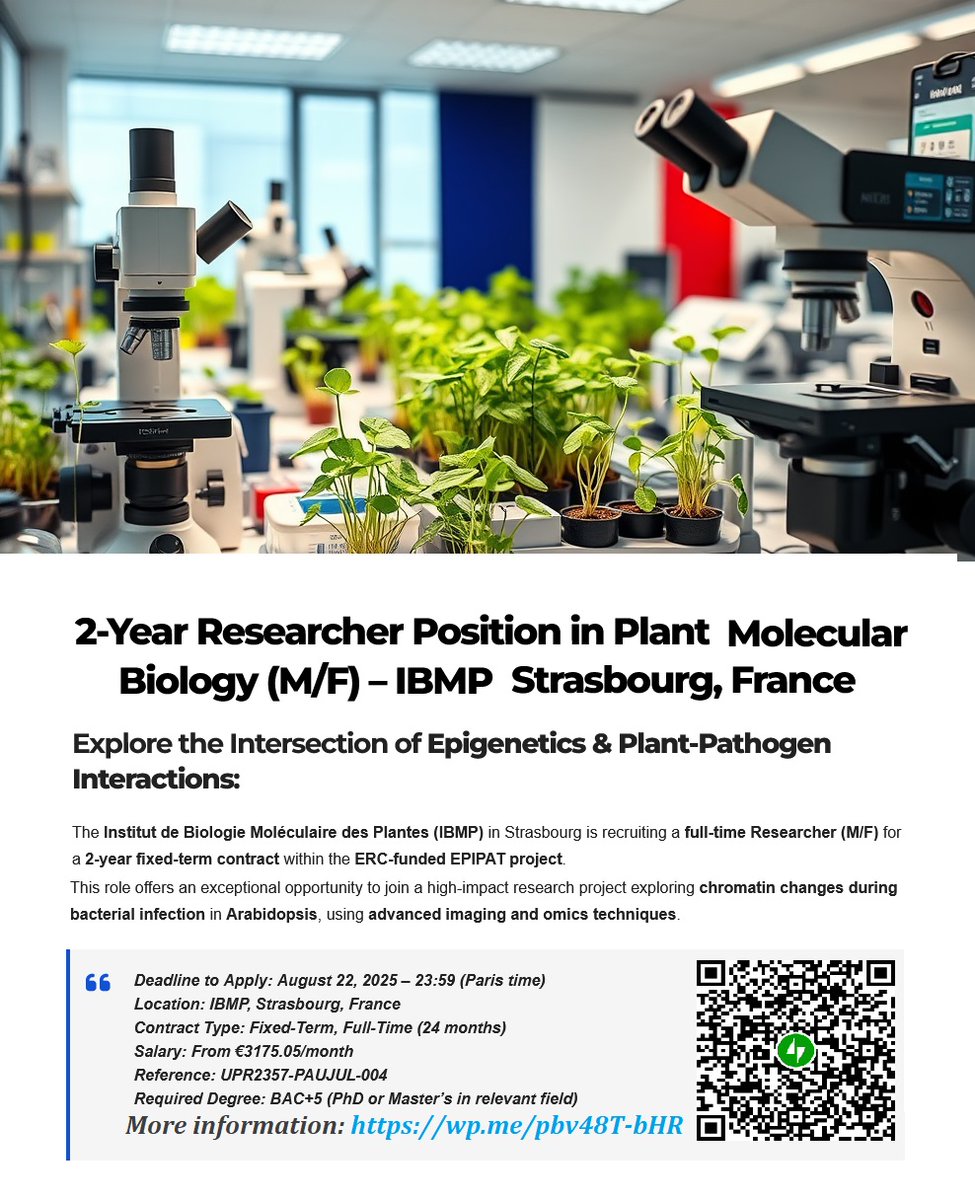 📌2-Year Researcher Position in Plant Molecular Biology (M/F) – IBMP Strasbourg, France 🇫🇷, See details at: wp.me/pbv48T-bHR