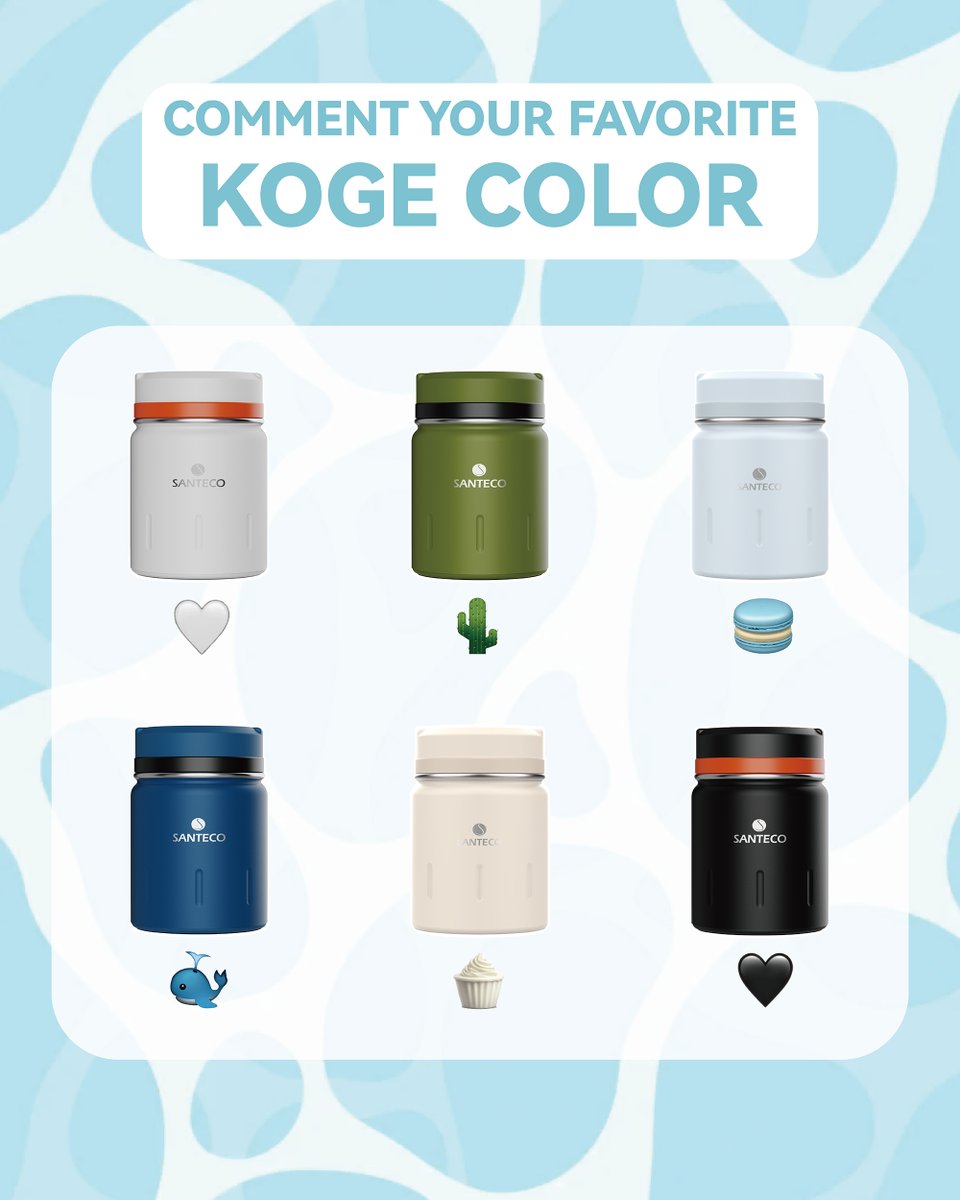 santecobrand's tweet photo. Which KOGE food jar is your summer picnic pick? 🍉 Drop your emoji below👇

🤍Milk White
🌵Moss Green
💦Cloud Blue
🐟Midnight Blue
🧁Cream
🖤Carbon Black

#Santeco #foodjar #lunchbox #picnic #snackingtips https://t.co/JAOXehnyXw
