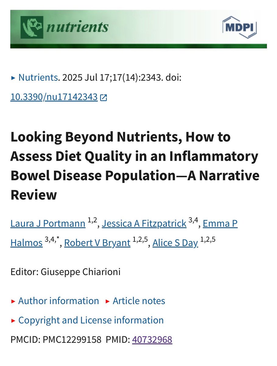New narrative review showing an IBD-specific dietary quality index is needed doi.org/10.3390/nu1714… <a href="/Jess_Fitz_APD/">Jessica Fitzpatrick</a> <a href="/Alice_APD/">Dr Alice Day</a>