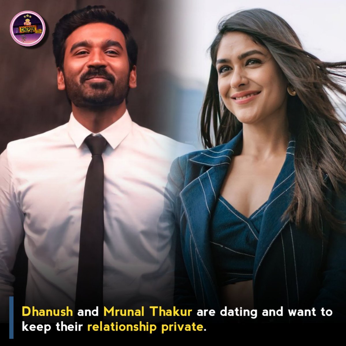 OnceMoreMedia's tweet photo. #FilmyBuzz - South Superstar #Dhanush and #MrunalThakur are dating and want to keep their relationship private.
#CinePeek https://t.co/F20wkqp4XB