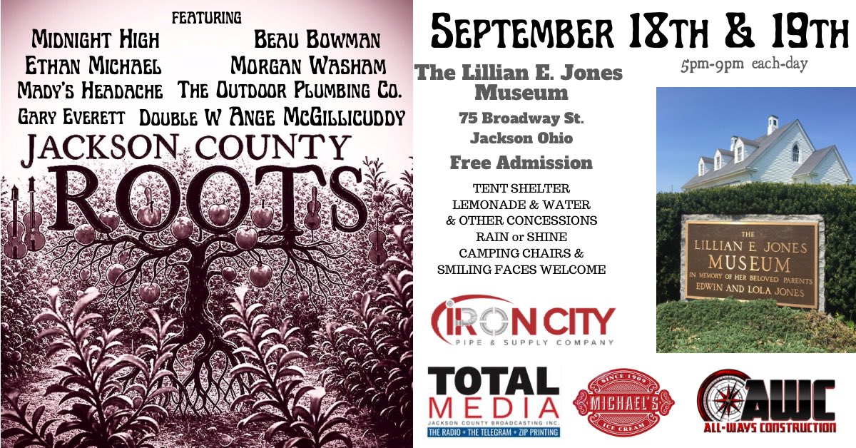 September 18th &amp; 19th
Jackson County Roots’ Concerts 2025

facebook.com/events/s/jacks…