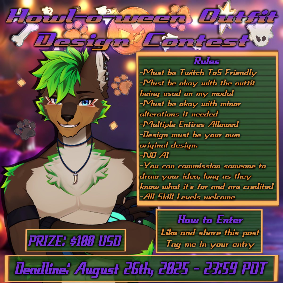 KinenLycan's tweet photo. 🐺  Howl-o-ween Costume Design Contest🎃

I asked and you all answered,  so the misfits will be the ones to design my future Halloween outfit! 

All rules and details in the photos. Any questions, feel free to ask!

I look forward to seeing what you all create 🎃 https://t.co/i6l1v3ik7f