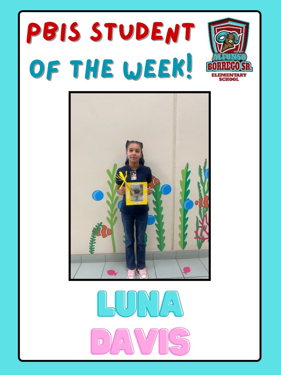 Lorena Robles (@mslorenarobles) on Twitter photo ๐ Congrats to our PBIS Student of the Week, Luna Davis! ๐
Luna loves learning, helps her classmates, and leads by example with a big smile-Ms. Cardenas. Way to go, Luna! ๐๐
#PBIS #StudentOfTheWeek <a href="/BorregoElem/">Alfonso Borrego Sr. Elementary</a> ๐ Congrats to our PBIS Student of the Week, Luna Davis! ๐
Luna loves learning, helps her classmates, and leads by example with a big smile-Ms. Cardenas. Way to go, Luna! ๐๐
#PBIS #StudentOfTheWeek <a href="/BorregoElem/">Alfonso Borrego Sr. Elementary</a>