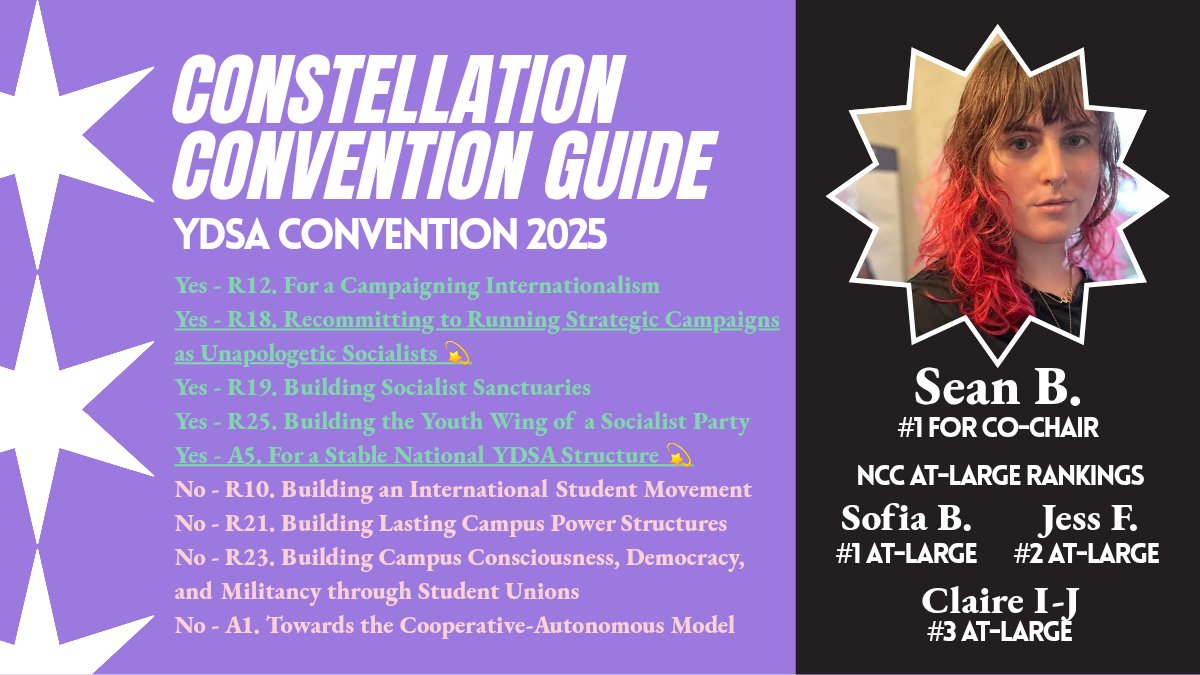 dsa_constella's tweet image. ATTN YDSA DELEGATES‼️💫 We are excited to officially release our YDSA Convention voter guide!
Learn more about our reccomendations at dsaconstellation.org/ydsa-conventio… 💫🌹