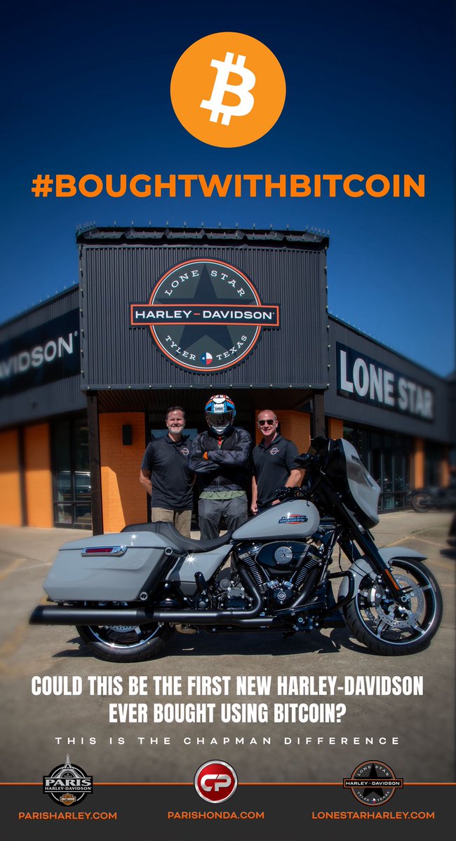 Josh MacNeel (@joshmacneel) on Twitter photo Who knew you could buy a Harley in Tyler, Texas with Bitcoin? Holler at <a href="/cryptochap33/">Cody Chapman</a>. Dude been a Bitcoiner since 2017. Who knew you could buy a Harley in Tyler, Texas with Bitcoin? Holler at <a href="/cryptochap33/">Cody Chapman</a>. Dude been a Bitcoiner since 2017.
