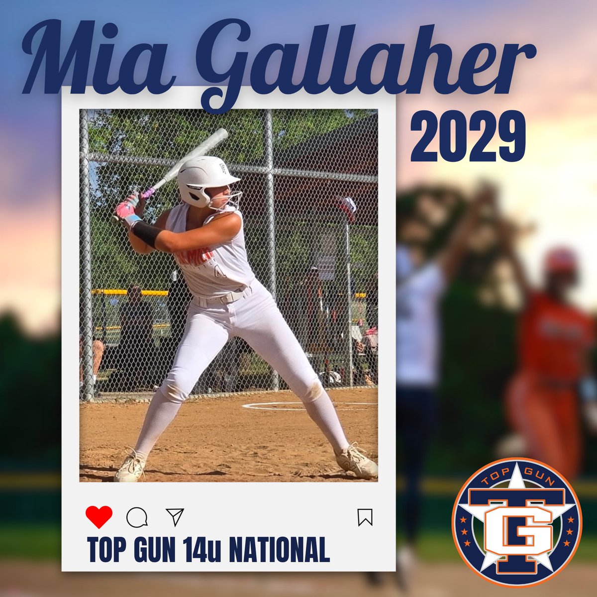 We are excited to announce our next addition to the <a href="/topgunfastpitch/">Top Gun Fastpitch</a> National Program:

2029 SS/3B <a href="/MiaGallaher/">Mia Gallaher</a> 

Bringing some huge offense from  Illinois. Last season added 10 HR to the mantle. Strong arm and ranked #16 IF Midwest by <a href="/ExtraInningSB/">EXTRA INNING SOFTBALL</a>. Super excited to have this