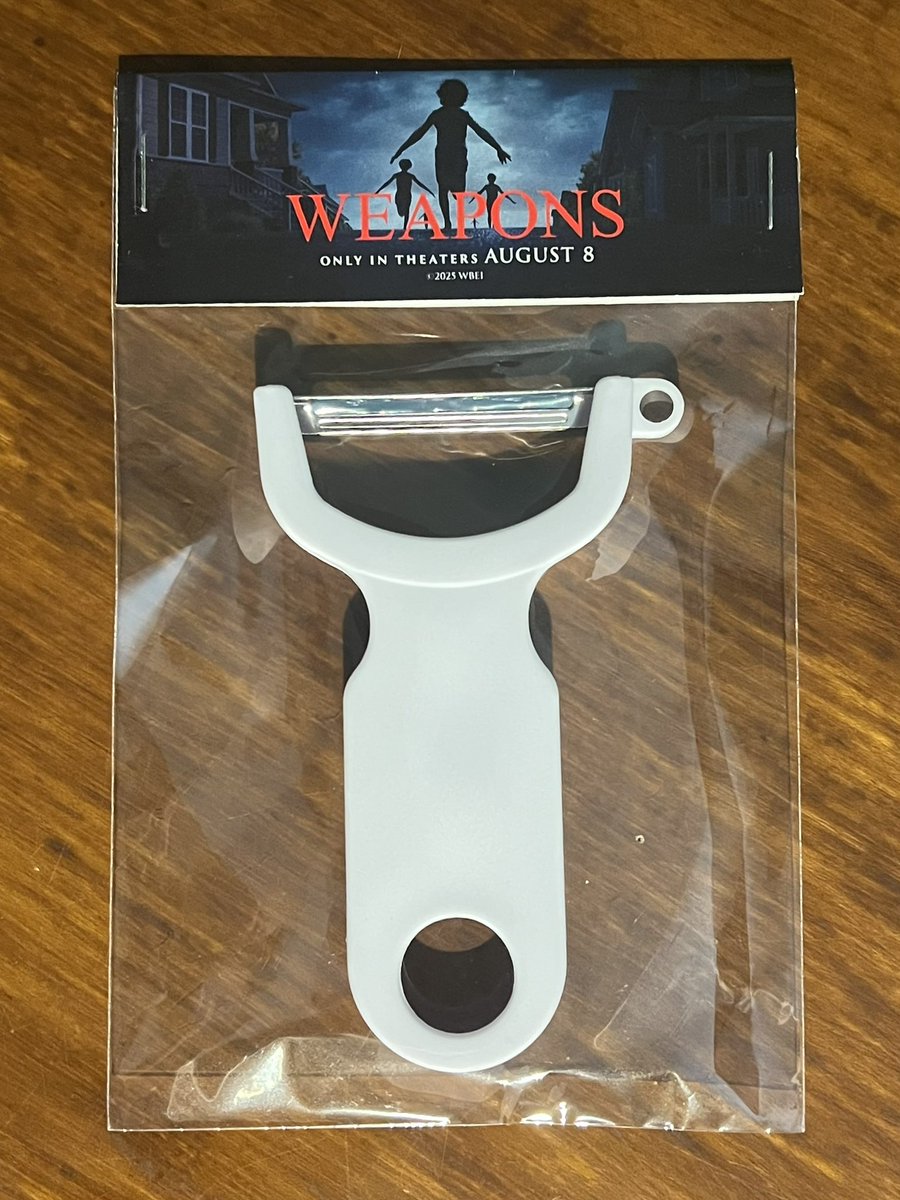 Advance screening of #WeaponsMovie tonight and they gave out vegetable peelers. See it to find out why!