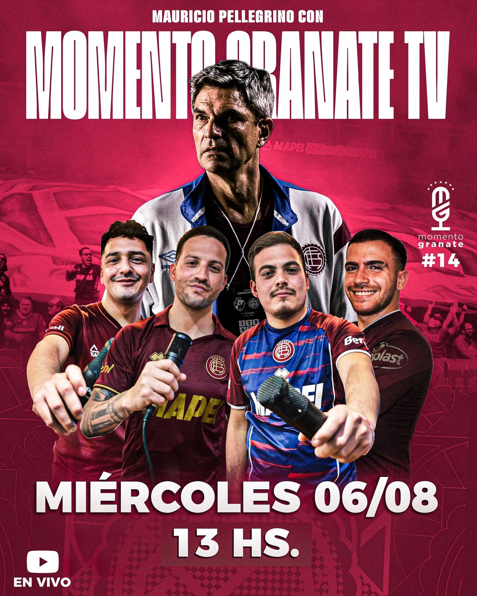 🇱🇻🚨 MOMENTO GRANATE TV 

Desde las 13 horas, venimos con una gran nota junto al entrenador de #Lanús Mauricio Pellegrino.

📲 Los esperamos en nuestro canal de Youtube.