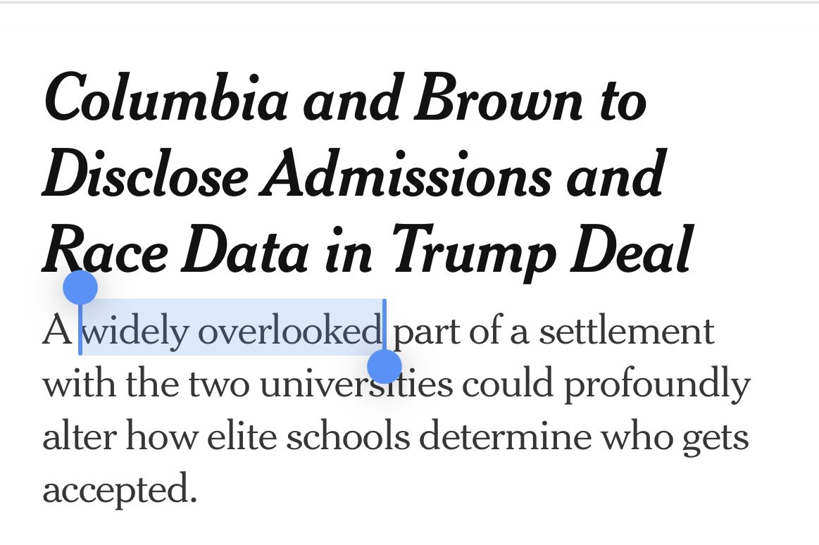 For 2 weeks, college presidents, enrollment leaders, scholars, lawyers, and ed associations have been OMGing abt colleges sharing admissions data w the feds, and other outlets have reported on it. But <a href="/nytimes/">The New York Times</a> says that the issue has been “widely overlooked.” Sure.