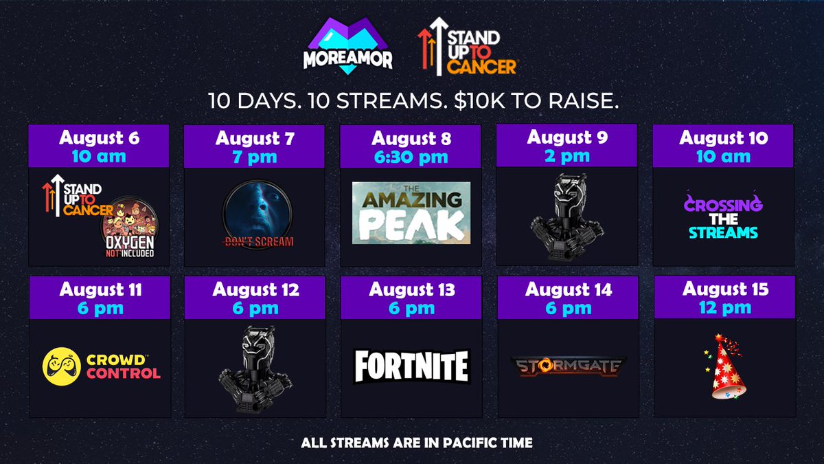 It’s gonna be a huge week and a half! 10 days, 10 streams, and 10k to raise for Stand Up to Cancer. <a href="/SU2C/">Stand Up To Cancer</a>