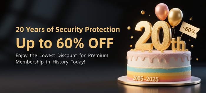360TotalSec's tweet photo. 20 Years of Security Protection, Enjoy the Lowest Discount for Premium Membership in History Today! https://t.co/WFn18eYLmc https://t.co/CHeRZIjX4u