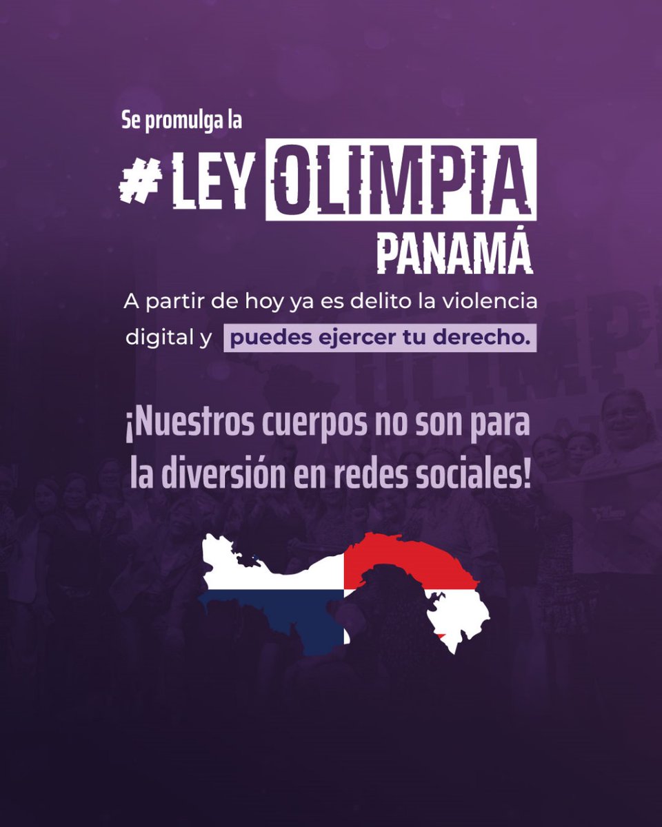 A partir de hoy #LeyOlimpia es ley en Panamá 🇵🇦

¡Gracias a todas las sobrevivientes, compañeras y aliadxs que arroparon, exigieron y pusieron el cuerpo!

¡Gracias a la Diputada <a href="/drayarelisrod/">Doctora Yarelis Rodriguez</a> por caminar #NoSinNosotras!