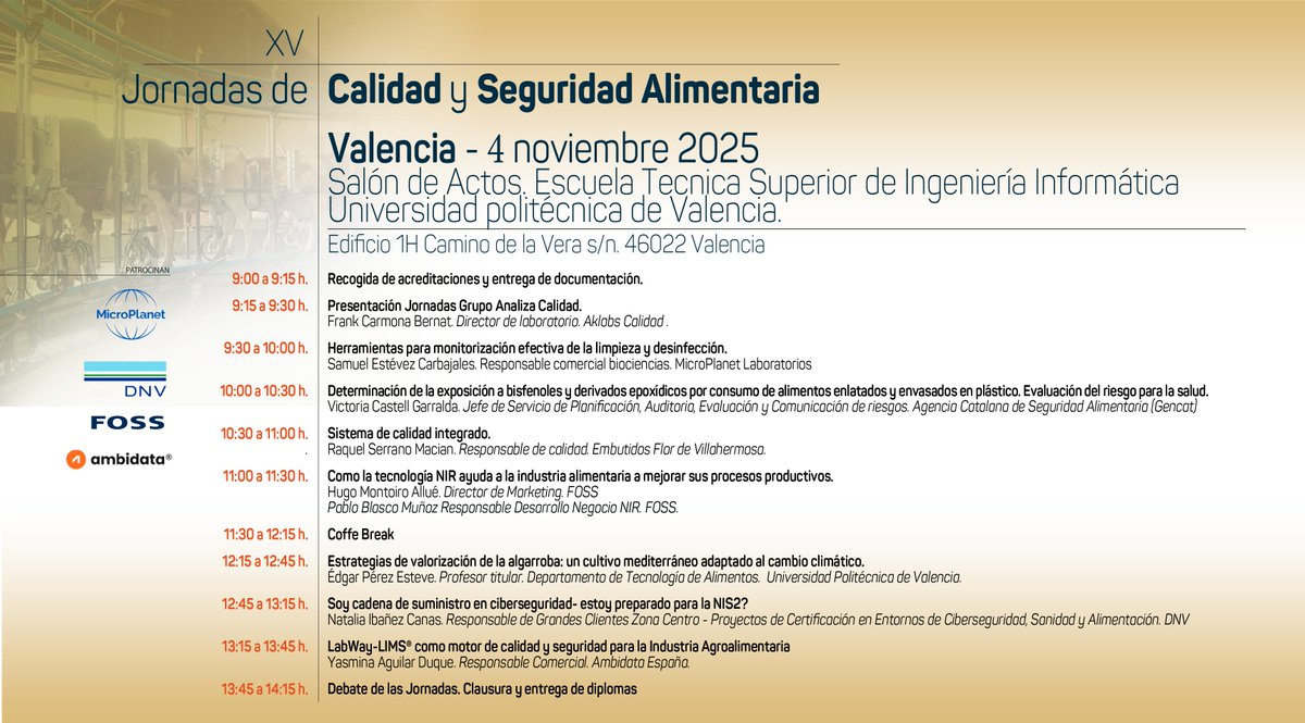 📢 Jornada CySA en #Valencia
🗓️ 4 Nov <a href="/UPV/">Universitat Politècnica de València</a>
Samuel Estévez, Resp Comercial <a href="/microplanetpsl/">MicroPlanet</a>
Samuel compartirá su experiencia en el uso de tecnologías y métodos avanzados para garantizar una limpieza y desinfección eficaces, elementos clave para asegurar la calidad e inocuidad en IA