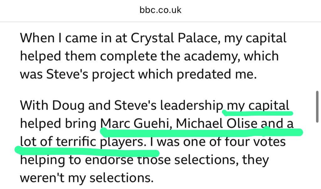 Typical Palace fan on the overlap - it’s #NFFC to blame

After the 24/25 season was over, Textor still owned &gt; 30% of total shares

He supported significantly financially which helped to build a squad which won the FA Cup &amp; was a director - UEFA say that is decisive influence 🤷‍♂️