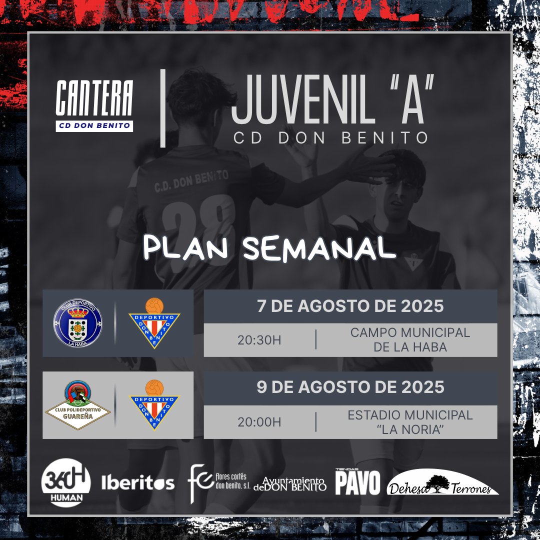 PLAN SEMANAL |

El 𝑱𝑼𝑽𝑬𝑵𝑰𝑳 "𝑨" afronta su segunda semana de pretemporada con dos partidos como visitante ante rivales de categoría senior.

📍 7 de agosto
🆚 <a href="/cd_lahaba/">Club Deportivo La Haba</a> 
🕣 20:30h

📍 9 de agosto
🆚 <a href="/CPGuarena/">CP Guareña</a> 
🕗 20:00h

#HacemosCantera #PretemporadaJuvenil
