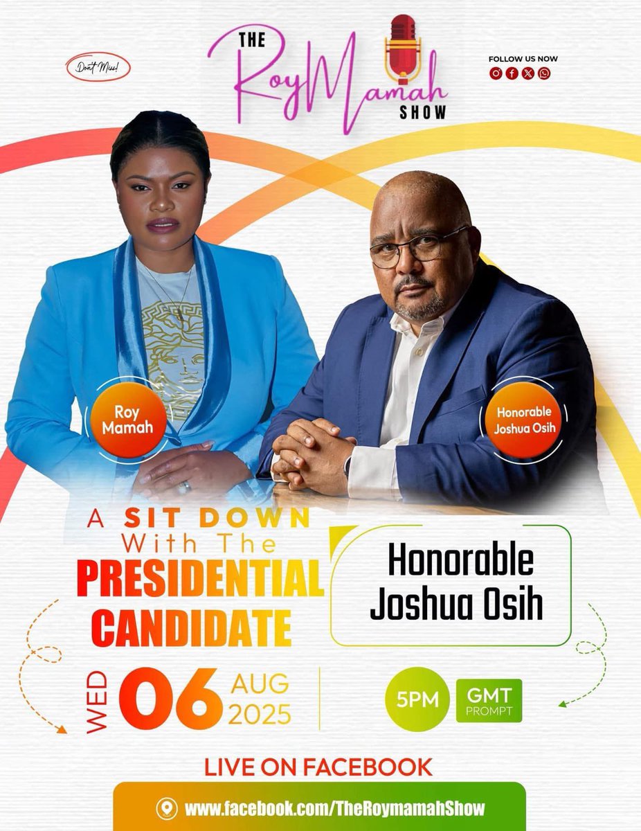 Join me LIVE tonight on Facebook as I share my vision, my convictions, and the path forward for our nation.

🕗 Time: 5 PM
🔗 facebook.com/TheRoymamahShow

It’s more than a conversation – it’s about the future we’re building together.
Be there. Share. Invite someone.