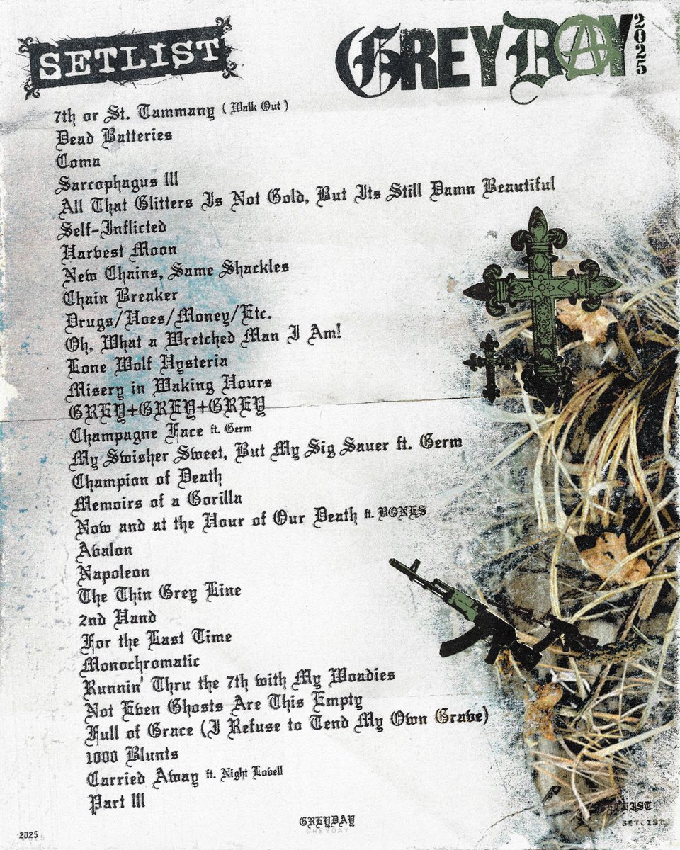 RubysNephew's tweet image. $UICIDEBOY$ GREYDAY 2K25 SETLIST
🎨: @slidezjpg