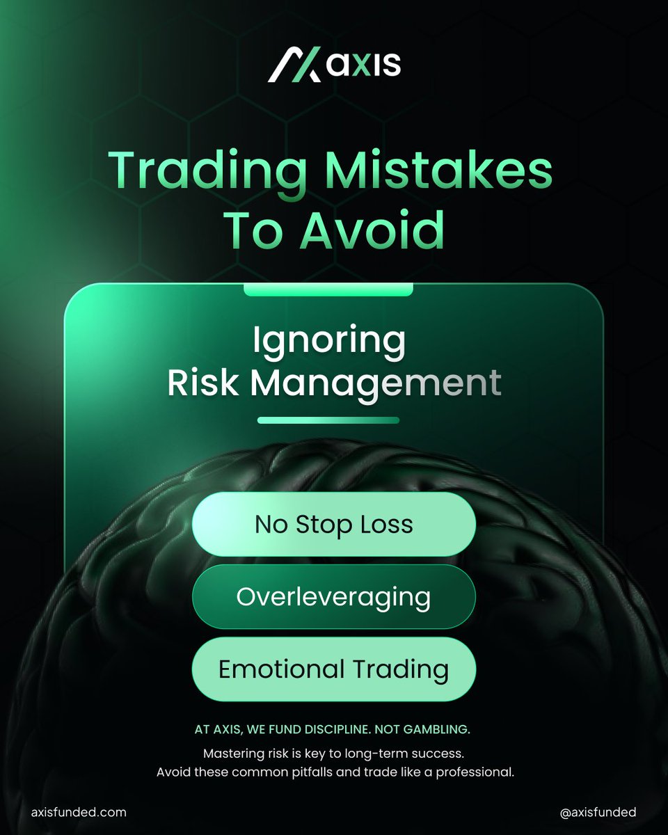 AxisFunded's tweet image. Trading Mistakes To Avoid:

❌ No Stop Loss
❌ Overleveraging
❌ Emotional Trading

Ignoring risk management is a fast track to blowing your account.

At AXIS, we fund discipline — not gambling.

👉 Trade smart. Trade funded.