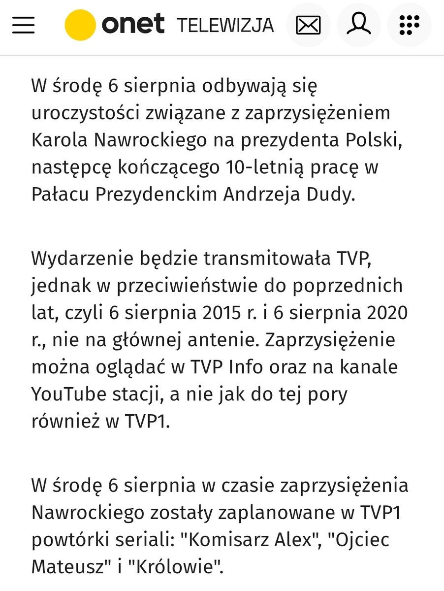 mmzawisza's tweet photo. Dno i metr mułu. Telewizja publiczna będzie na głównym kanale transmitować powtórkę komisarza Alexa a nie zaprzysiężenie Prezydenta Rzeczypospolitej. https://t.co/esmVaeMRjY