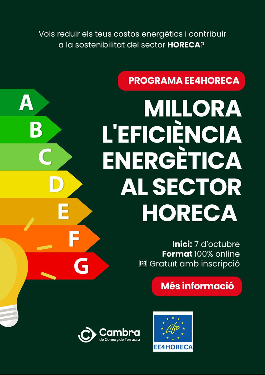 🔎 El teu negoci Horeca paga massa llum? Forma’t per reduir costos, millorar l’eficiència i ser més sostenible♻️

🗓️ Del 7 al 21 d’octubre · 💻 Online · 🆓 Gratuït
 Inscripcions 🔗 cambraterrassa.org/agenda/2-cicle…