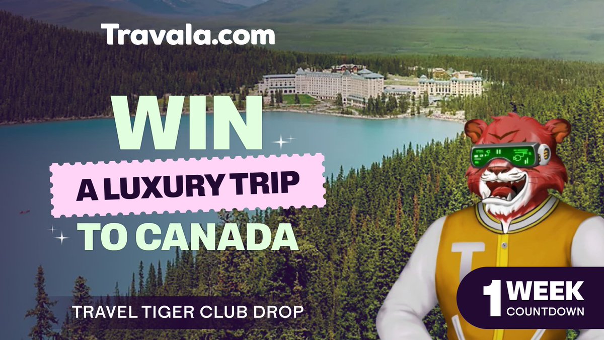 📢 1 WEEK TO GO!

The next #TravelDrop is almost here🐯✈️

ONE winner &amp; their guest will be heading to Fairmont Chateau Lake Louise, Canada for 5 nights of fairytale luxury &amp; iconic mountain views!❄️🏰

Exclusively for #TravelTigerClub NFT holders!

More👉 travala.com/nft