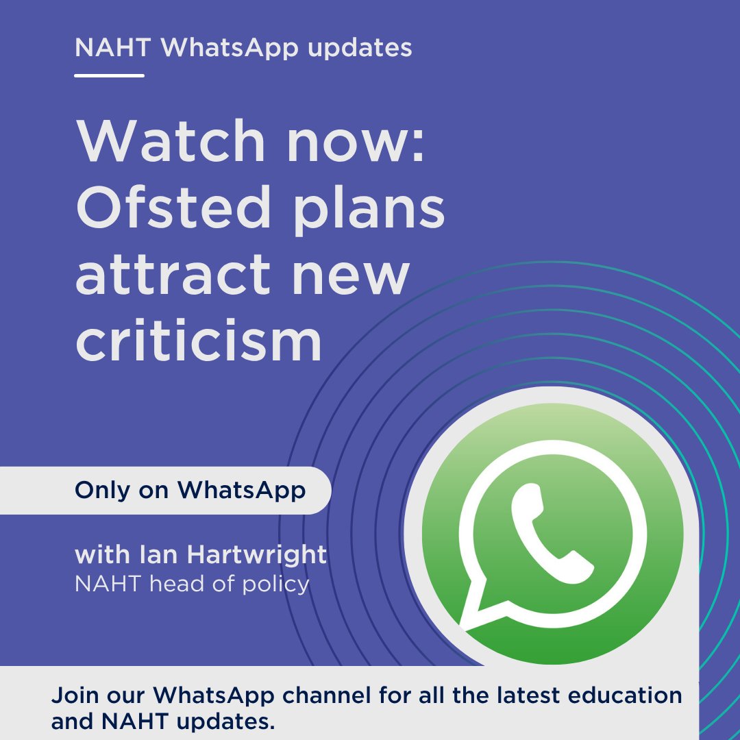Both DfE officials and school inspectors have now come forward to criticise Ofsted's rushed programme of reform.

✨ Watch first on WhatsApp - our head of policy, Ian Hartwright, with an update on the news and what changes NAHT is calling for 👉 bit.ly/4nGKloc