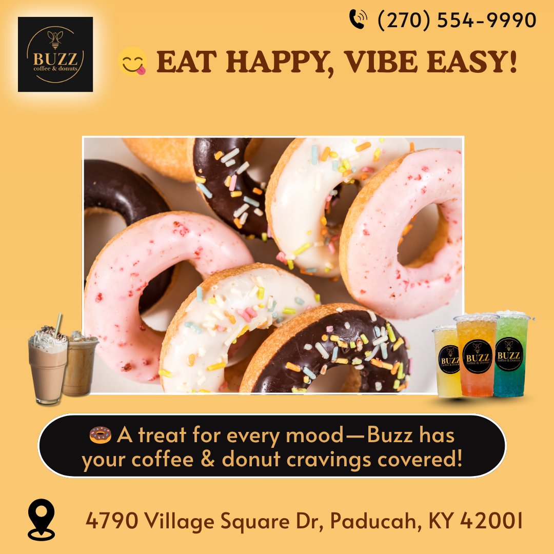 buzzdonutpky's tweet photo. 🍩 Eat happy, vibe easy at Buzz! Donuts, coffee &amp; chill—what more do you need? ☕✨
#BuzzDonuts #PaducahEats #DonutLovers #CoffeeAndVibes #BuzzCoffee https://t.co/gg6VWvhAj9