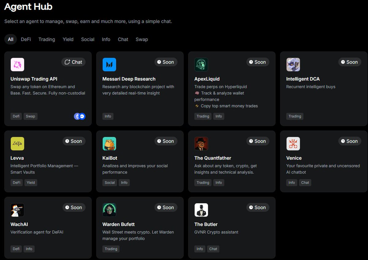 Secret behind crypto adoption:

-> Aggregating all dapps into one simple interface

<a href="/Akash_Mishka/">Akash Mishka 👾 | 🇪🇺 🇺🇦</a> nailed it.👌
Warden protocol is integrating various AI agents:

🔷 <a href="/Apexliquid_bot/">Apexliquid</a> - Trade perps with HyperLiquid

🔷 <a href="/levva_fi/">Levva</a> - Intelligent Portfolio Management - Smart Vaults

🔷