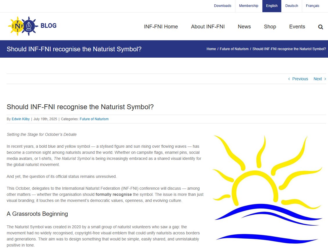 Dear naturist/nudist friends! Now it is time to demonstrate the power of social media! Please read this article blog.inf-fni.org/should-inf-fni… and leave a comment to support the #NaturistSymbol!
It would be great if INF-FNI recognises the Naturist Symbol!