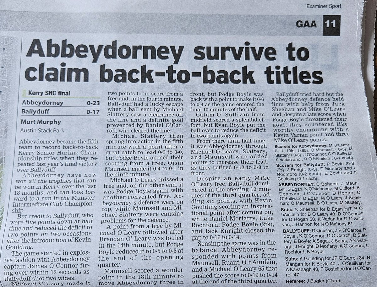 Congrats to Conor Bohane &amp; Abbeydorney on another Kerry Senior Hurling Championship. 

Conor previously won a JHC medal with us in 2017 as Captain &amp; coached many an underage team 👏