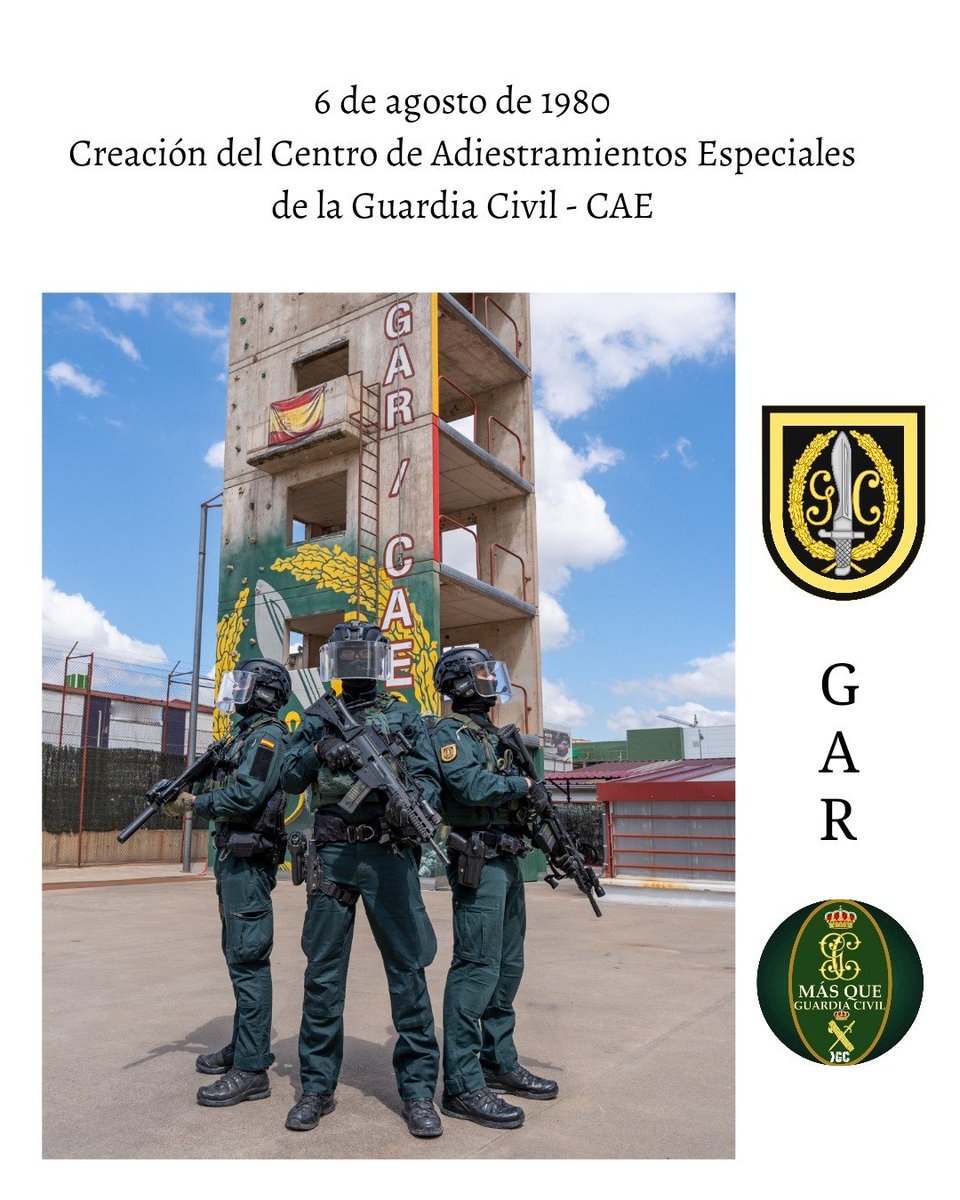 El 6 de agosto de 1980, por medio de la Orden General número 34, se creó el Centro de Adiestramientos Especiales (CAE) con la misión principal de impartir los cursos de formación del entonces Grupo Antiterrorista Rural (GAR).

#Gar #Uar #Cae #Ade

web.guardiacivil.es/eu/destacados/…