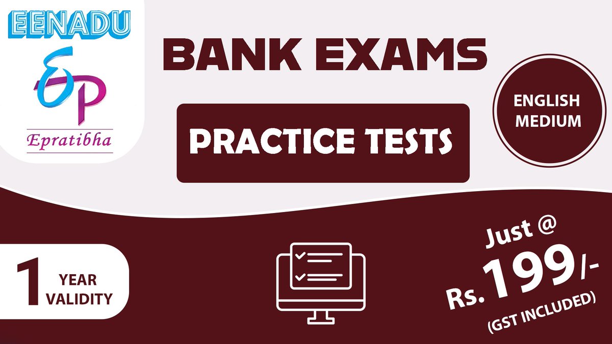 eenaduepratibha's tweet image. 💥Bank Exams Practice Tests @ ₹199.00💥
#IBPS #SBI #PracticeTests #onlineTests
Buy Now 👉 cutt.ly/trbPV3Vd
