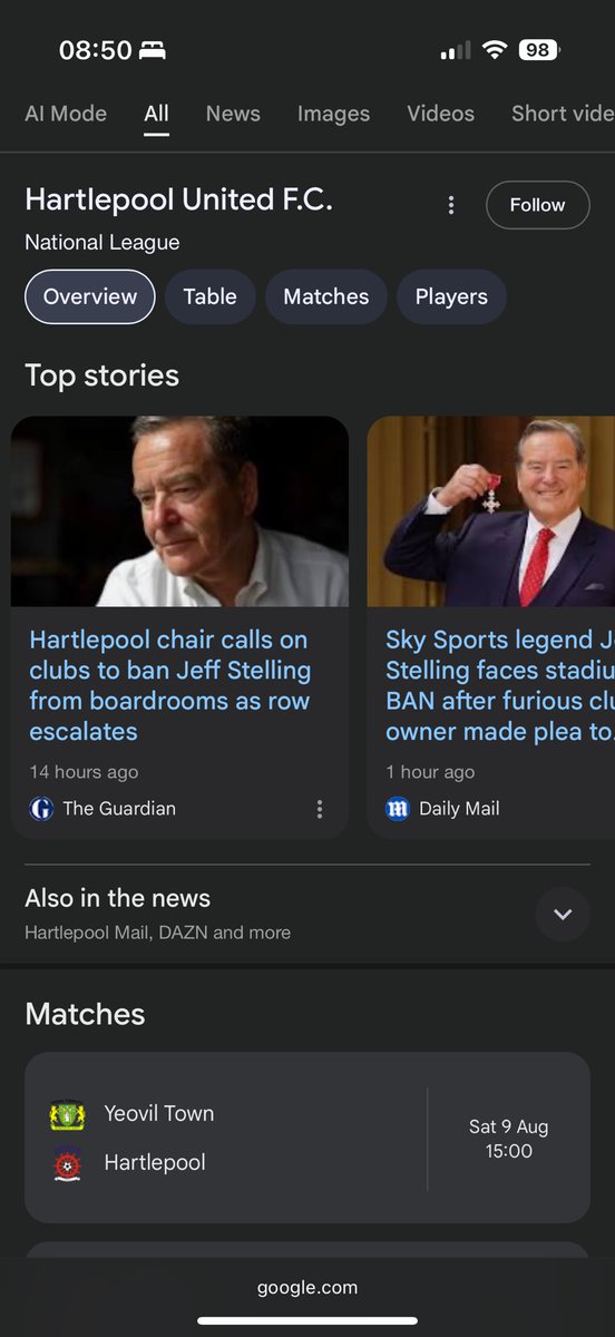 Four days out from our first match, this is what appears when you google Hartlepool United… the national press picking up Mr. Singh’s odd letter trying to influence who other clubs invite as a guest.
It’s another massive own goal so soon after the short-lived BBC ban.