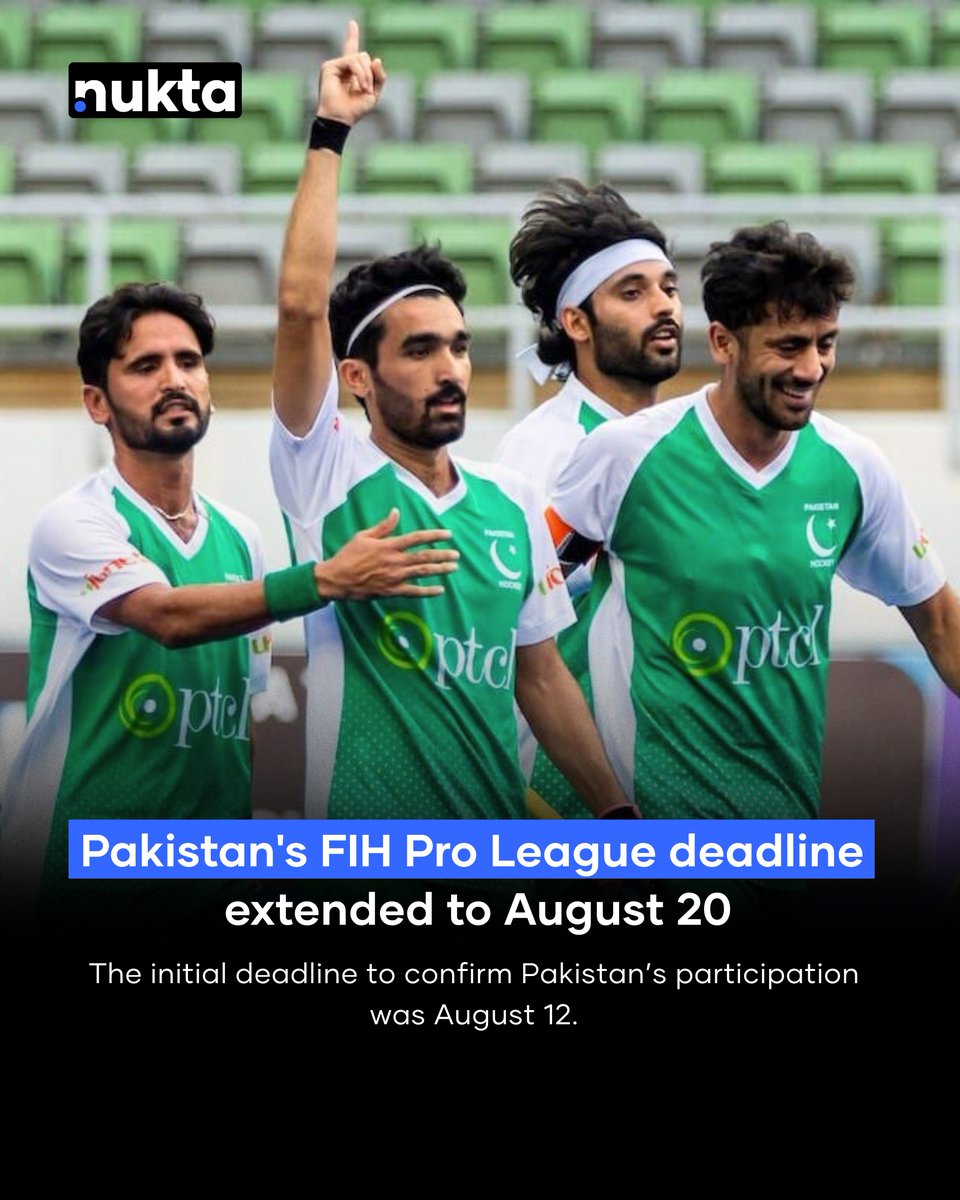Muneeb313_'s tweet photo. The FIH has extended the deadline for the Pakistan Hockey Federation (PHF) to confirm the country’s participation in the FIH Pro League.

“The PHF have requested and been granted a short extension to the deadline until 20 August,” the FIH told Nukta.

#Hockey https://t.co/KEttr2UM32