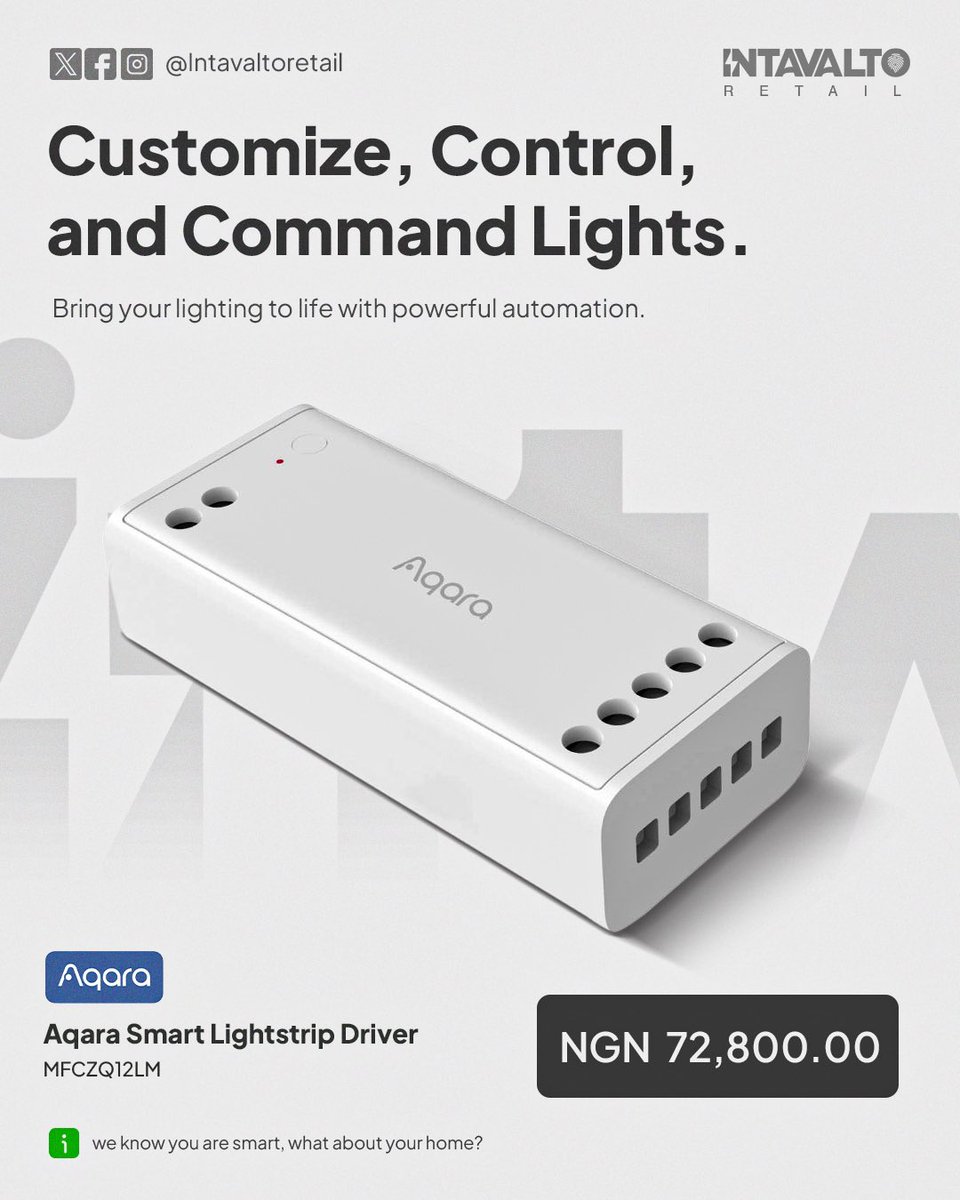 intavalto's tweet image. Transform your space with the Aqara Smart Lightstrip Driver — effortless control, stunning colors, and smart automation at your fingertips.
Upgrade your vibe. Light smarter. 💫

👉 DM us to get yours today! 

#aqara #smartlighting #homeautomation #intavalto #smartliving #trending
