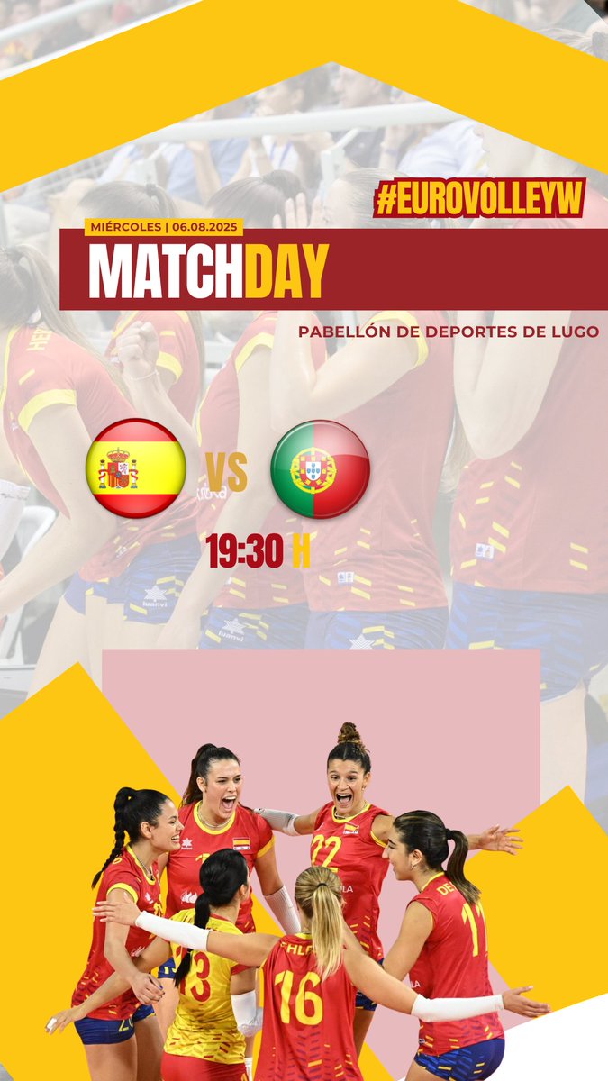 🔥 Última parada en Lugo 🔥

Nuestra selección femenina disputa este miércoles a las 19:30h su último partido del Preeuropeo en el Pabellón Municipal de Deportes de #Lugo 🏐

📺 En directo por <a href="/teledeporte/">Teledeporte</a> y <a href="/RTVEPlay/">RTVE Play</a>

🇪🇸 España vs Portugal 🇵🇹

¡Vamos #España!🙌