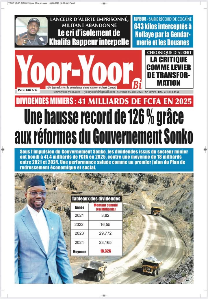 Yoor_Yoor_Bi's tweet image. La Une de Yoor-Yoor Bi de ce mercredi 06 Août  2025.
À vos kiosques et bonne lecture!
#Bou_Baax_Bi  #Yoor_Yoor_Bi