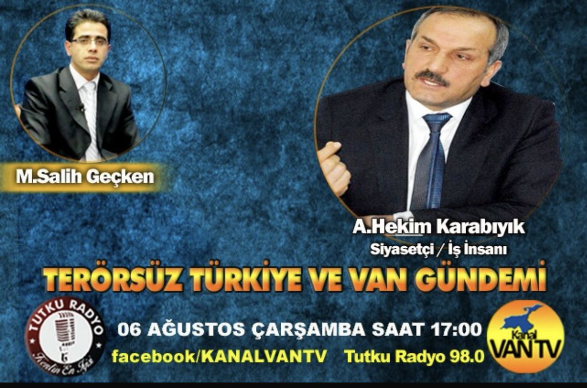 📍Bugün saat 17:00 de
Usta gazeteci Sn: M Salih GEÇGEN in konuğu olacağım

▪️Ülkemiz ve Vanımızın  gündemindeki önemli konuları, kronikleşmiş ve çözüm bekleyen vandaki hizmetleri halkımız adına konuşacağız.

▪️Sadece eleştiren değil, çözüm odaklı önerilerimizle katkı sunacağız.